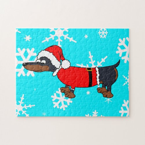 Santa Dachshund Dog Snowflake Design Puzzle