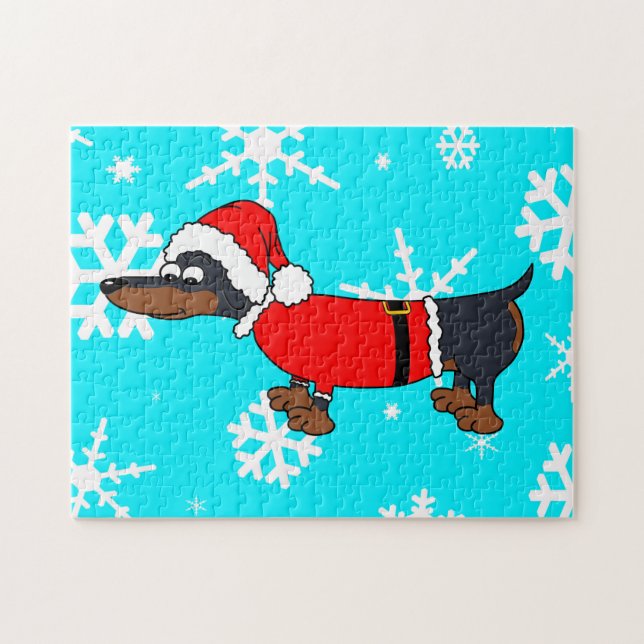 Santa Dachshund Dog Snowflake Design Puzzle (Horizontal)