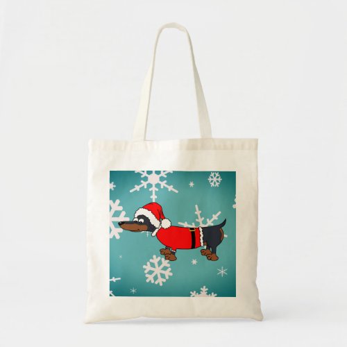 Santa Dachshund Dog Snowflakes Budget Tote Bag