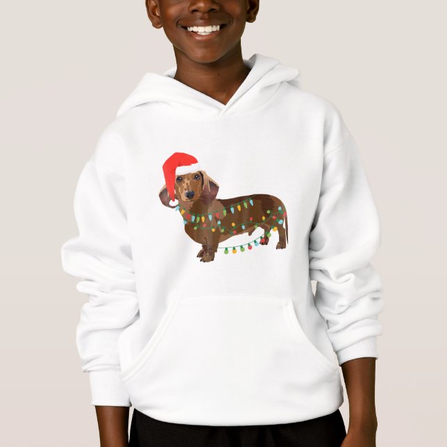 Santa Dachshund Dog Tangled In Christmas Light T G Hoodie (Front)