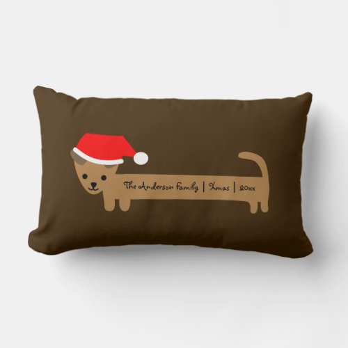 Santa Dachshund Family Christmas Memento Custom Lumbar Pillow