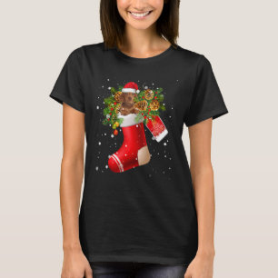 Santa Dachshund In Christmas Sock Pajama T-Shirt