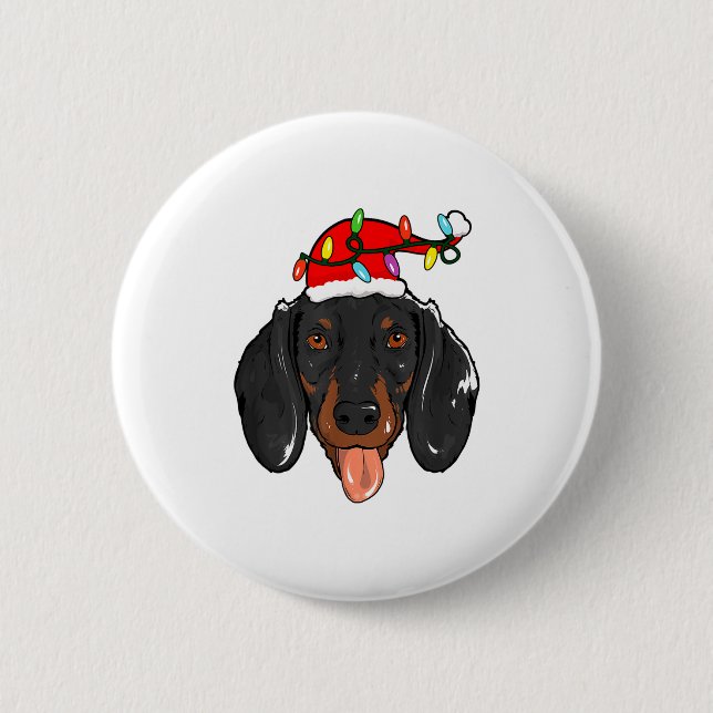 Santa Dachshund Light Christmas  Button (Front)