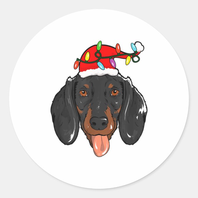 Santa Dachshund Light Christmas  Classic Round Sticker (Front)