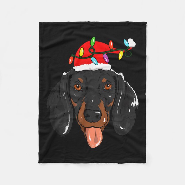 Santa Dachshund Light Christmas  Fleece Blanket (Front)