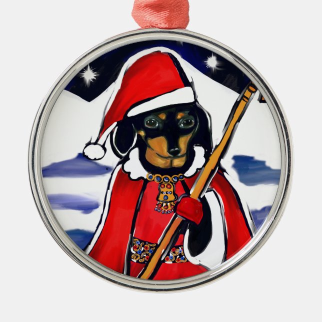 SANTA DACHSHUND METAL ORNAMENT (Front)