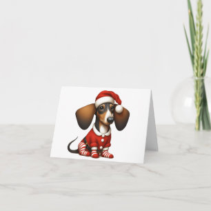 SANTA DACHSHUND PUPPY CHRISTMAS CARD