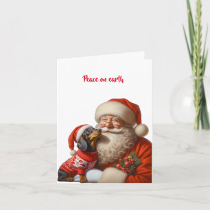 SANTA DACHSHUND PUPPY CHRISTMAS CARD