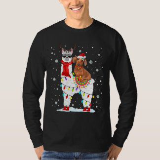 Santa Dachshund Riding Llama Reindeer T-Shirt