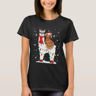Santa Dachshund Riding Llama Reindeer T-Shirt