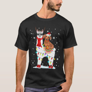 Santa Dachshund Riding Llama Reindeer T-Shirt