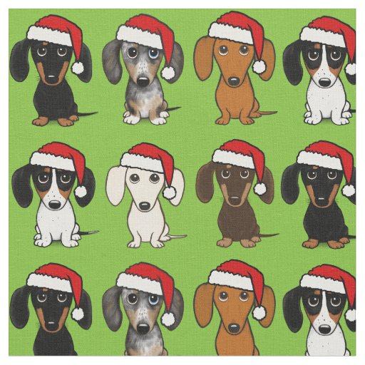 Santa Dachshunds Cute Wiener Dogs Christmas Fabric