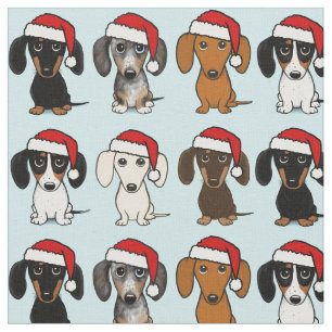 Santa Dachshunds Cute Wiener Dogs Christmas Fabric