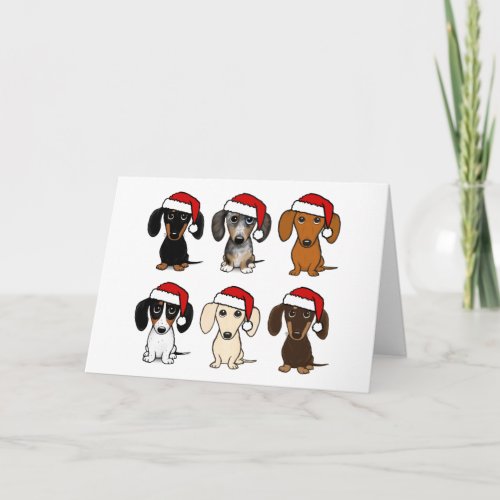 Santa Dachshunds Cute Wiener Dogs Christmas Holiday Card