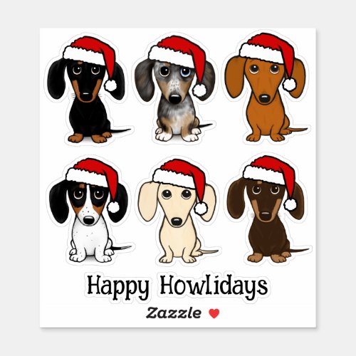 Santa Dachshunds Cute Wiener Dogs Christmas Sticker