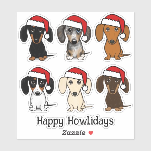 Santa Dachshunds Cute Wiener Dogs Christmas Sticker (Sheet)