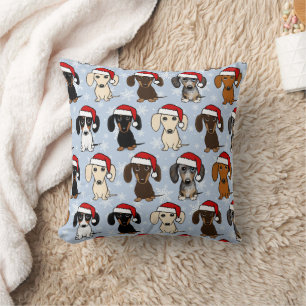 Santa Dachshunds Cute Wiener Dogs Christmas Throw Pillow