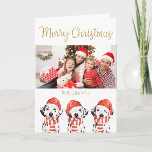 Santa Dalmatian Dog Merry Christmas with Photo Holiday Card
