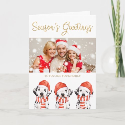 Santa Dalmatian Dog Seasons Greetings Photo Holiday Card