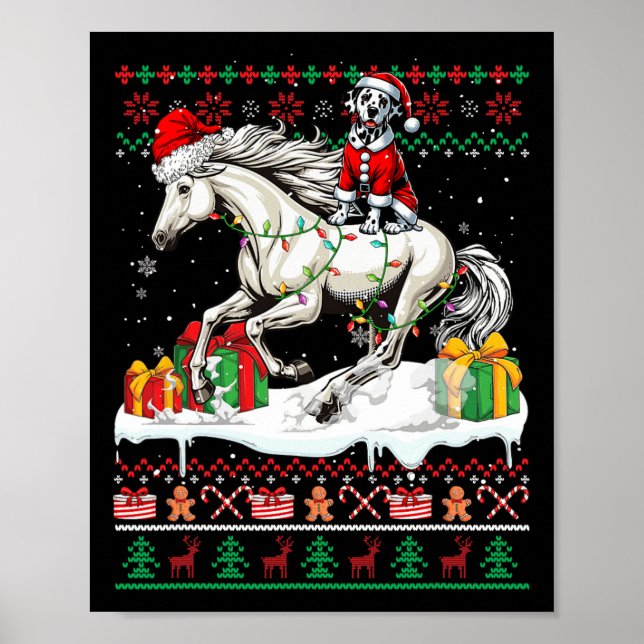 Santa Dalmatian Riding Horse Christmas Sweater Lov Poster (Front)
