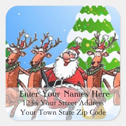 Santa Dancing With Reindeer Return Address Label
