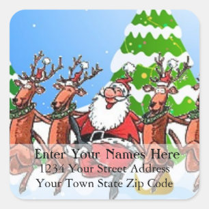 Santa Dancing With Reindeer Return Address Label