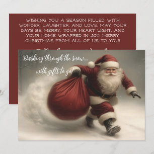 Santa dashing through the snow holiday card