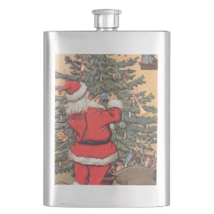 Santa Decorating Christmas Tree Flask