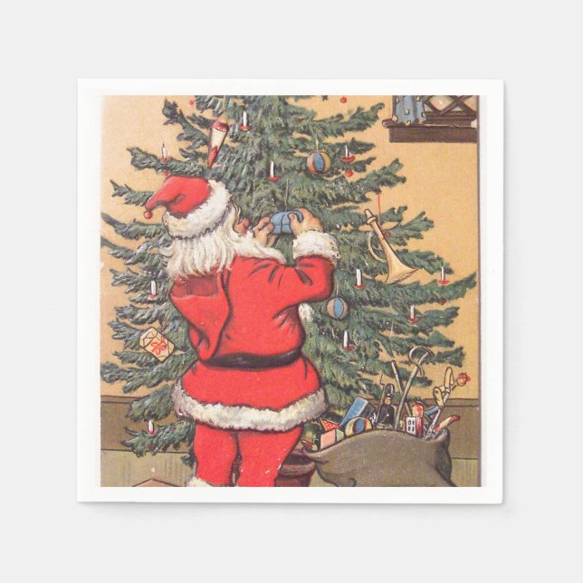 Santa Decorating Christmas Tree Paper Napkins (Front)