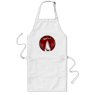 santa deer christmas tree red checkered plaid long apron