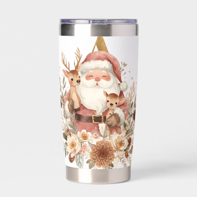 Santa Deer Letter Mug Winter Alphabet Illustration Insulated Tumbler (Back)