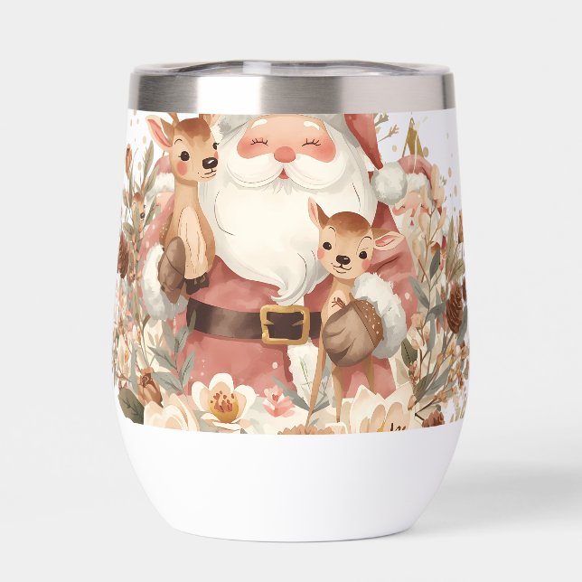 Santa Deer Letter Mug Winter Alphabet Illustration Thermal Wine Tumbler (Back)