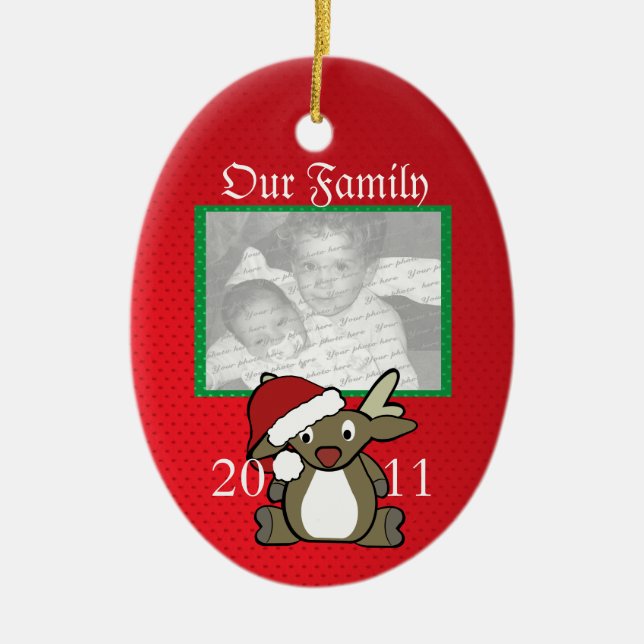 Santa Deer Photo Ceramic Ornament (Front)