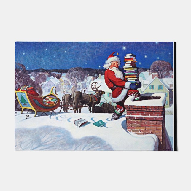 Santa Delivering an Armload of Books, Doormat (Front)