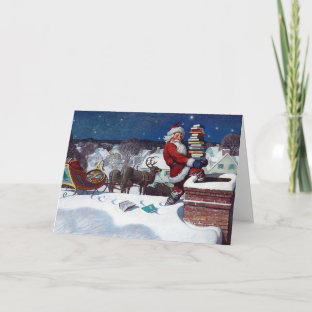 Santa delivering armload of books by N.C. Wyeth, Card (Front)