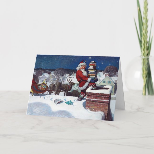 Santa delivering armload of books by N.C. Wyeth,  Card (Front)