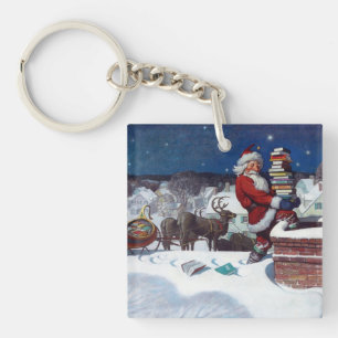 Santa delivering armload of books by N.C. Wyeth Ke Keychain