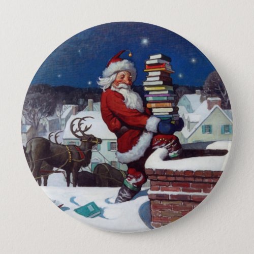 Santa delivering armload of books by Wyeth Button
