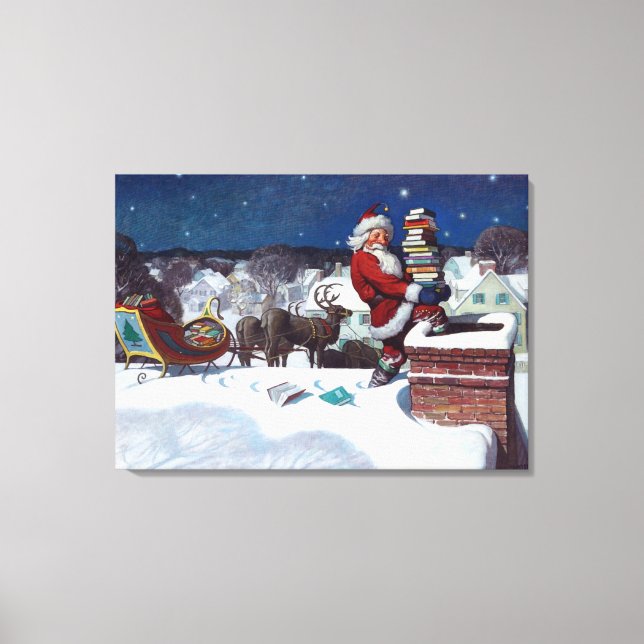 Santa delivering armload of books by Wyeth Canvas Print (Front)