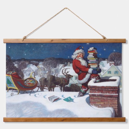 Santa delivering armload of books by Wyeth Hanging Tapestry