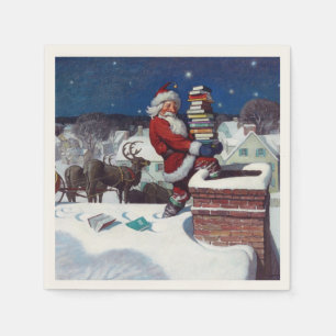 Santa delivering armload of books by Wyeth Napkins