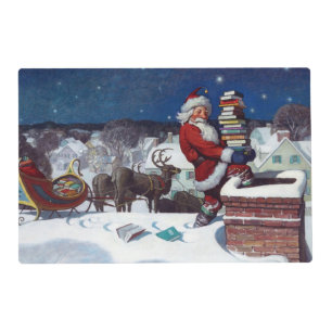 Santa delivering armload of books by Wyeth Placemat
