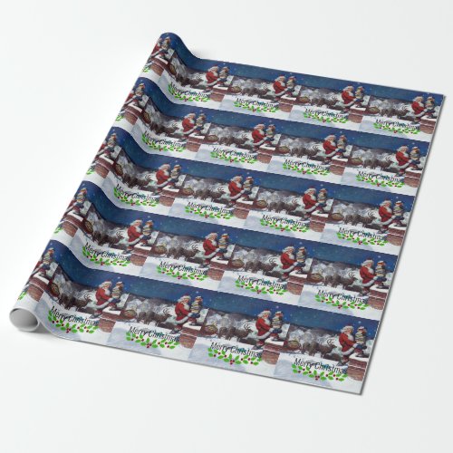 Santa delivering armload of books by Wyeth Wrapping Paper