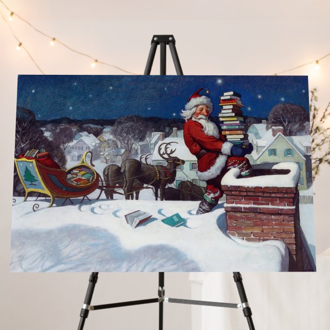 Santa delivering armload of books foam board (In Situ (Stand))