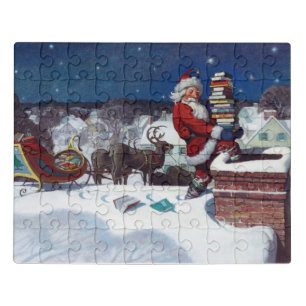 Santa delivering armload of books, illustration, jigsaw puzzle