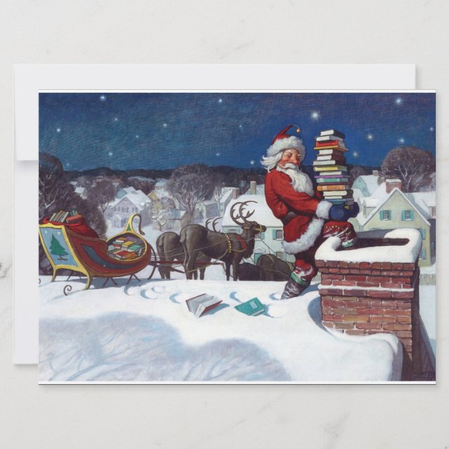 Santa Delivering Books at Christmas, Card (Front)