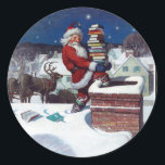 Santa Delivering Books at Christmas, Classic Round Sticker<br><div class="desc">Santa delivering books at Christmas,  famous illustration by N.C. Wyeth.</div>