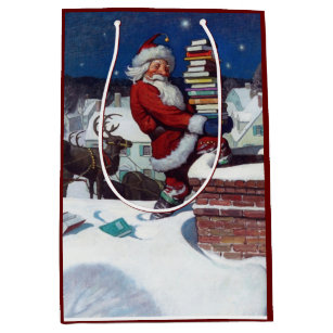 Santa Delivering Books at Christmas, Medium Gift Bag