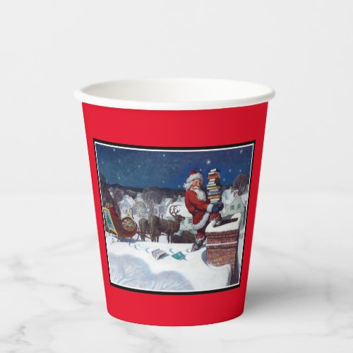 Santa delivering books at Christmas Paper Cups