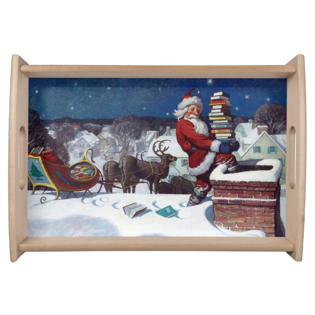 Santa Delivering Books at Christmas, Serving Tray (Front)